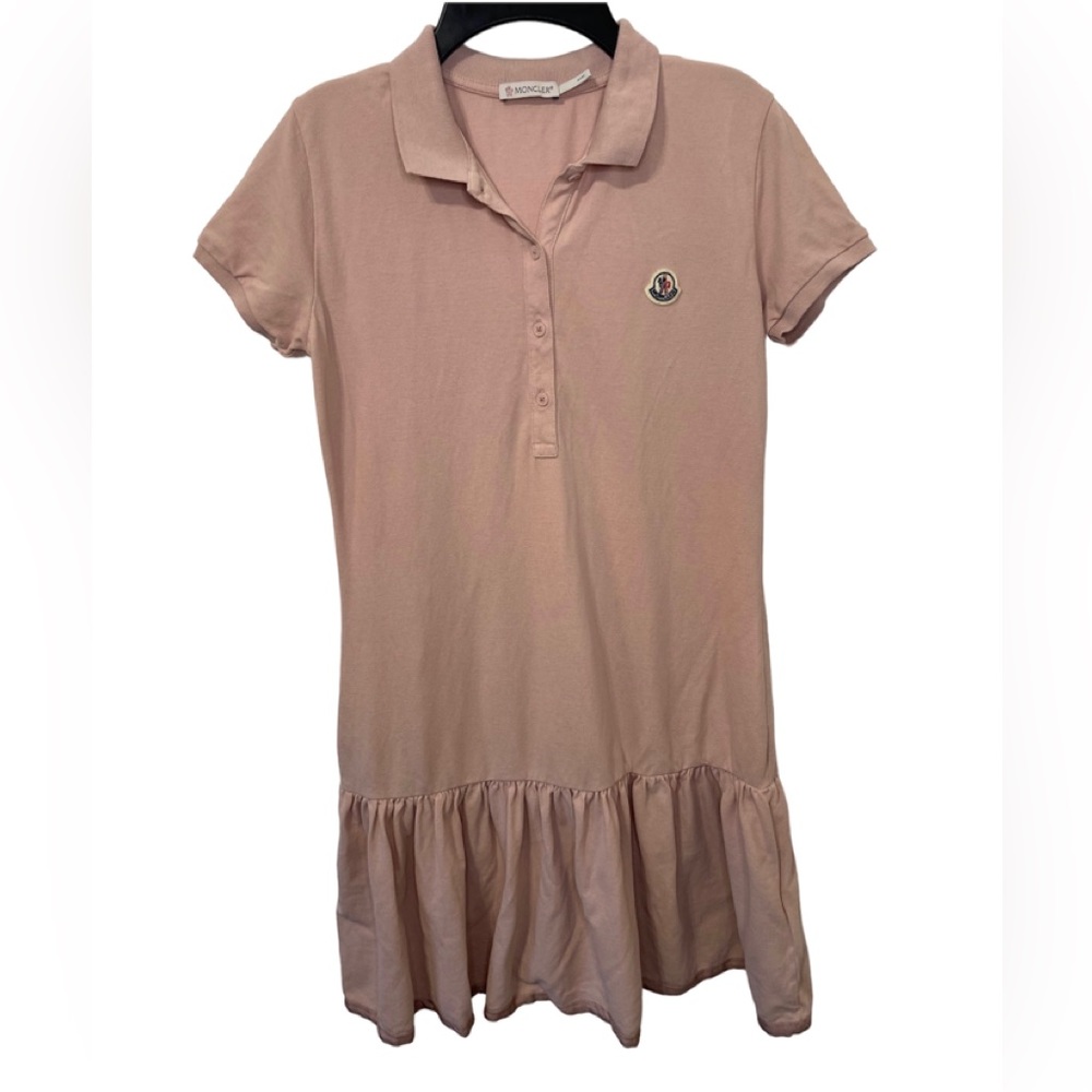 Auth Moncler Girls Light Pink Polo Style Ruffle Dress Sz 14